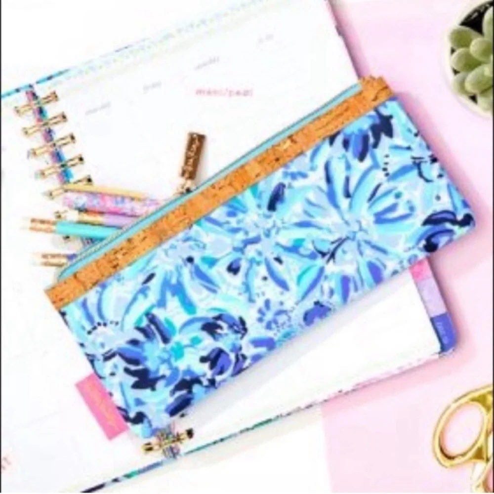NEW Lilly Pulitzer Pencil Pouch Iris Blue High Manetenance GWP